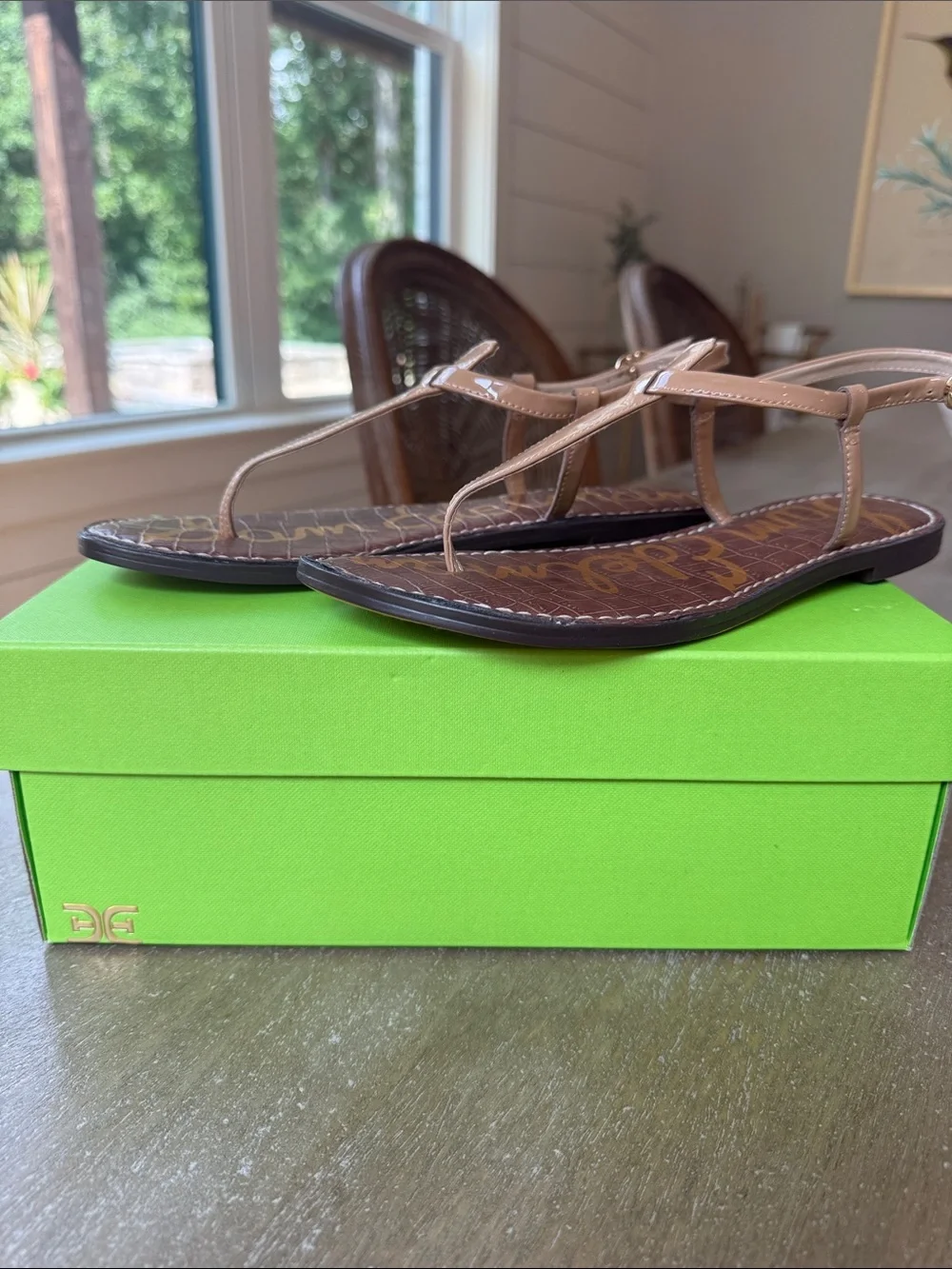 Sam Edelman Brown Croc-Embossed Sandals with Tan Straps